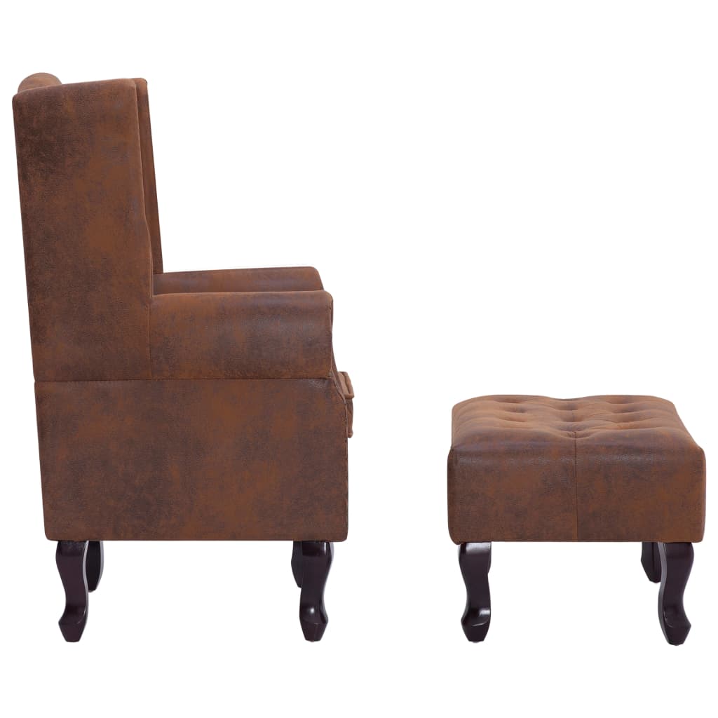 Fauteuil chesterfield cuir vintage avec repose pied daim