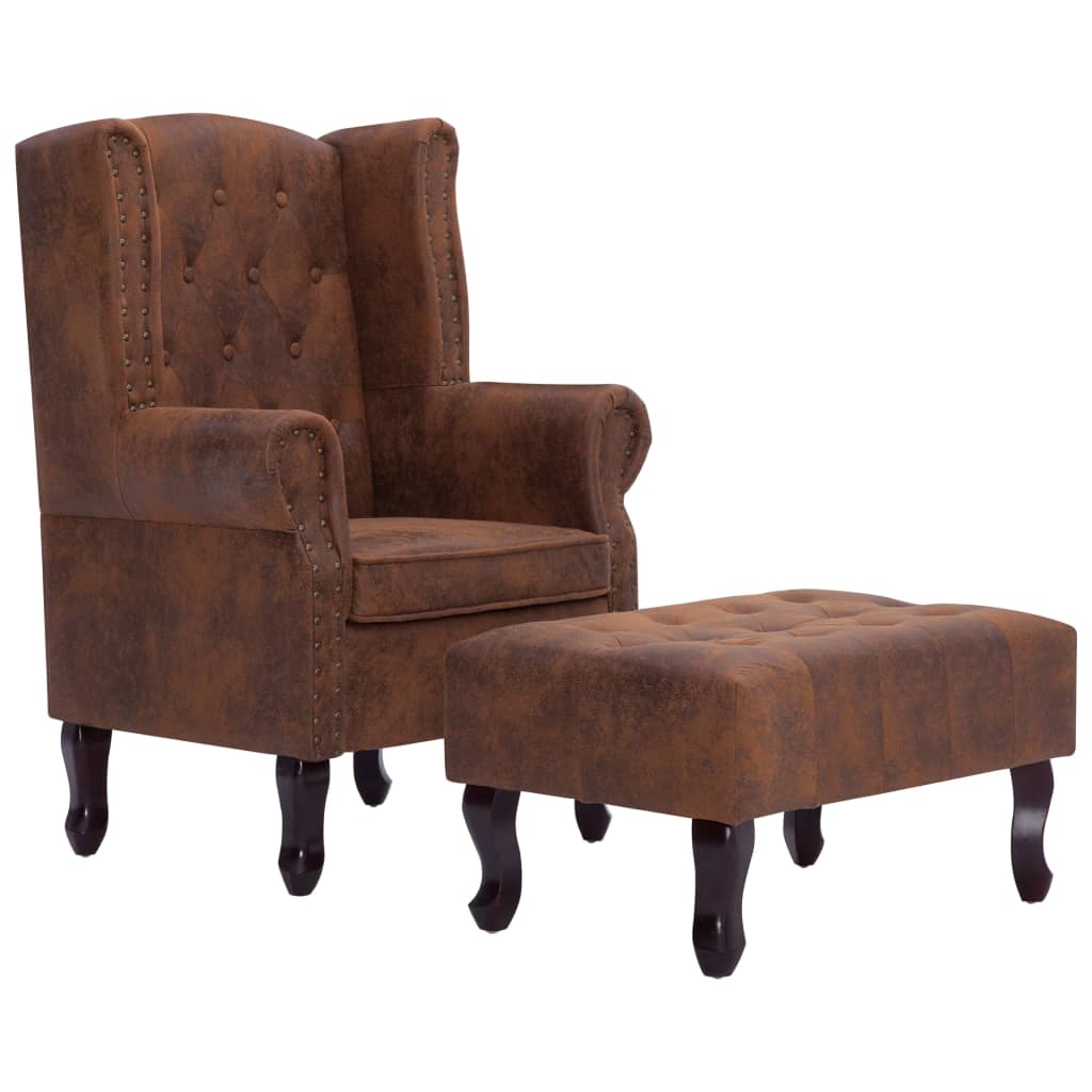 Fauteuil chesterfield cuir vintage avec repose pied marron