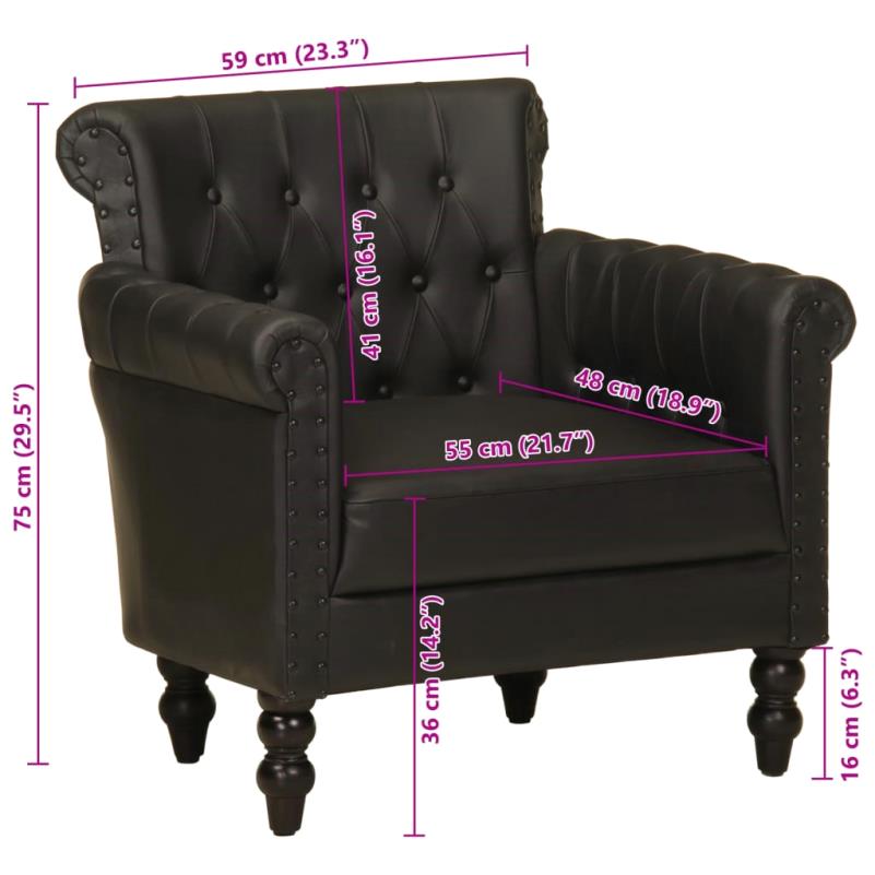 Fauteuil cuir noir vintage tailles