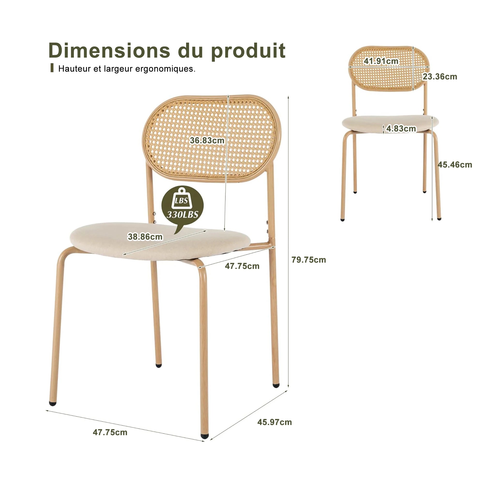 Fauteuil rotin métal vintage dimensions