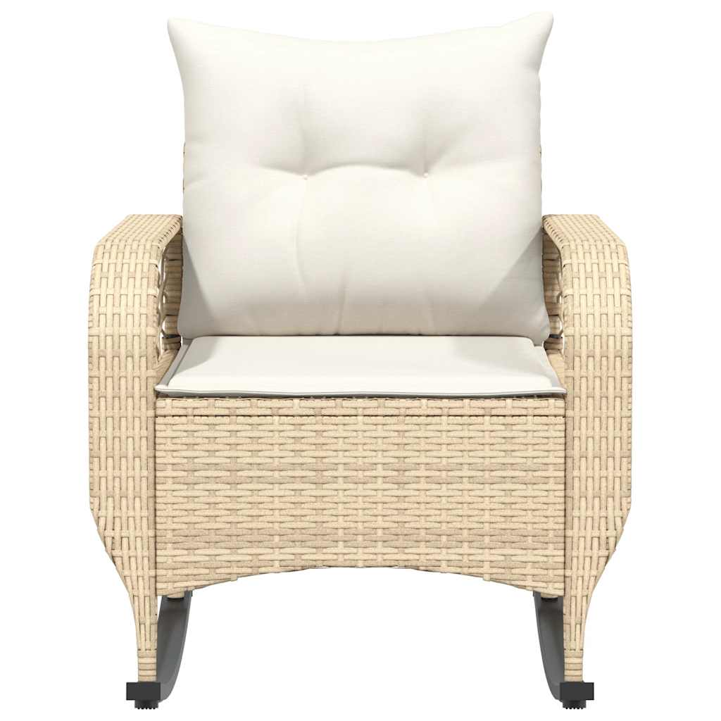 Fauteuil à bascule rotin coussin beige 