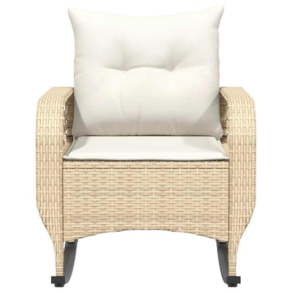 Fauteuil à bascule rotin coussin beige 