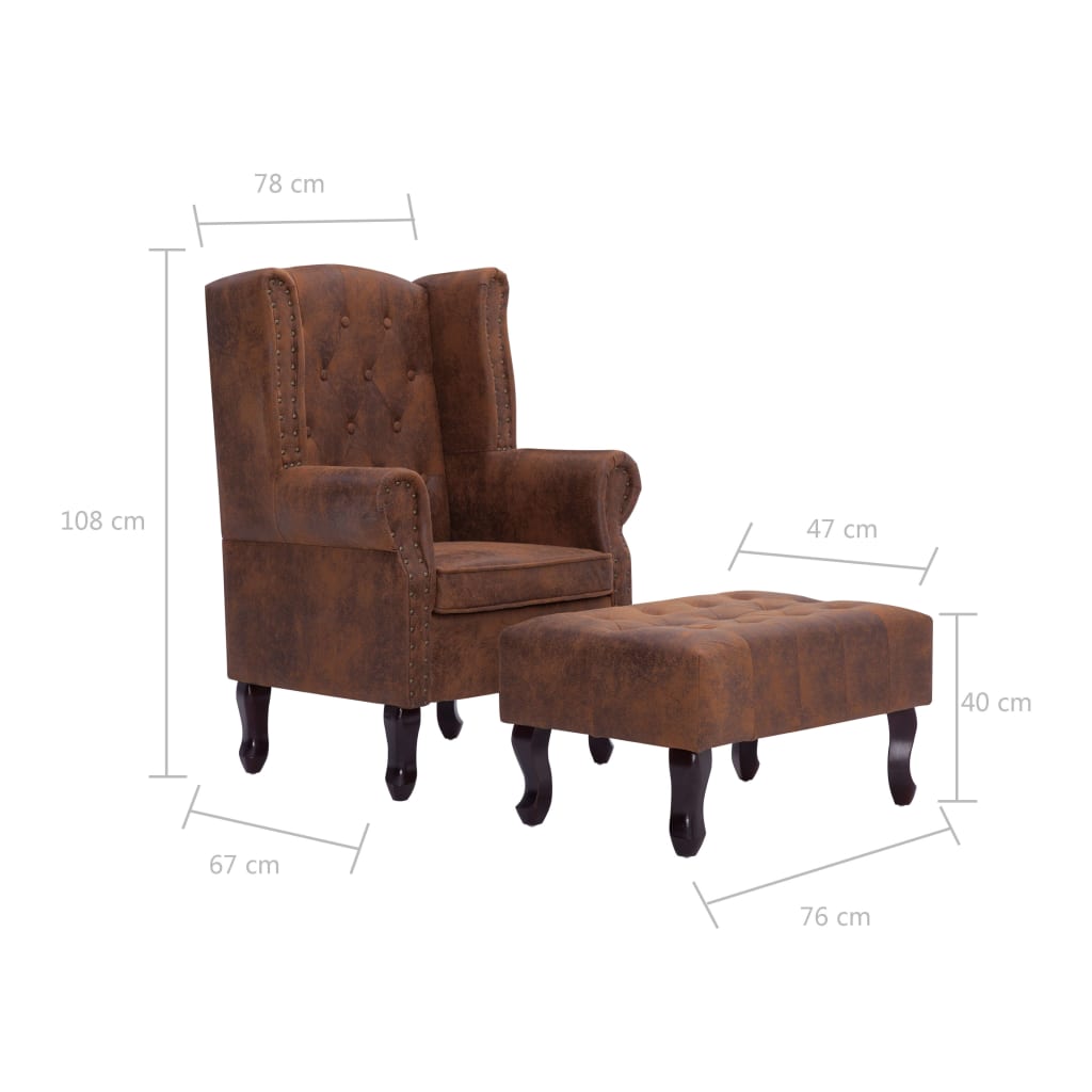 Fauteuil chesterfield cuir vintage avec repose pied fond tailles