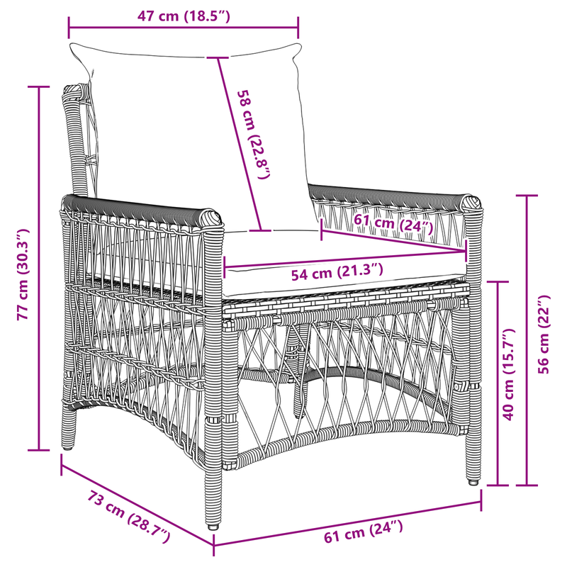Fauteuil de jardin en rotin  taille