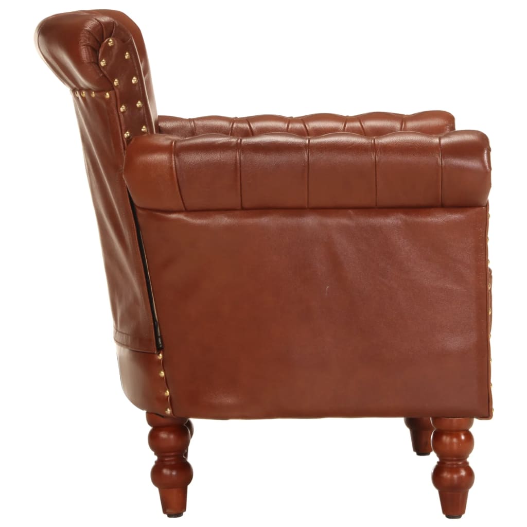 Fauteuil en cuir marron vintage accoudoirs