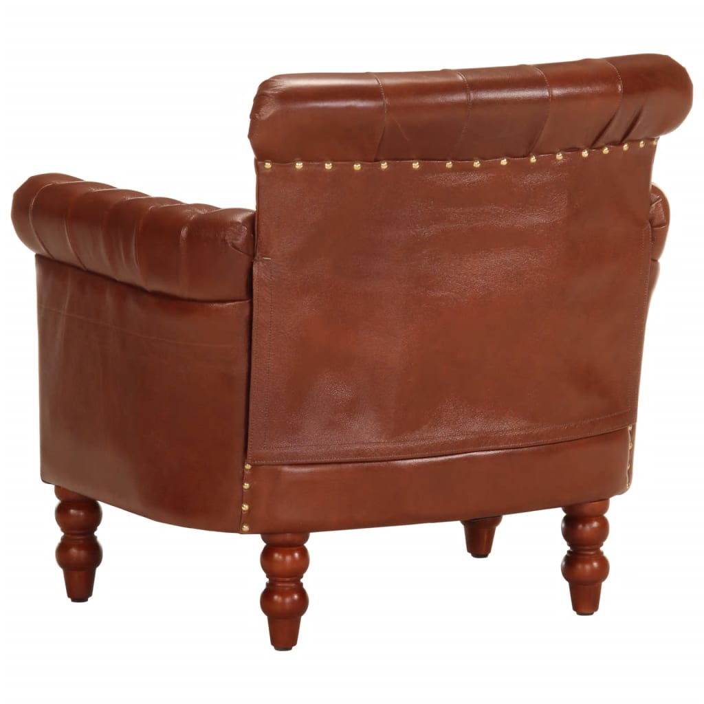 Fauteuil en cuir marron vintage dossier