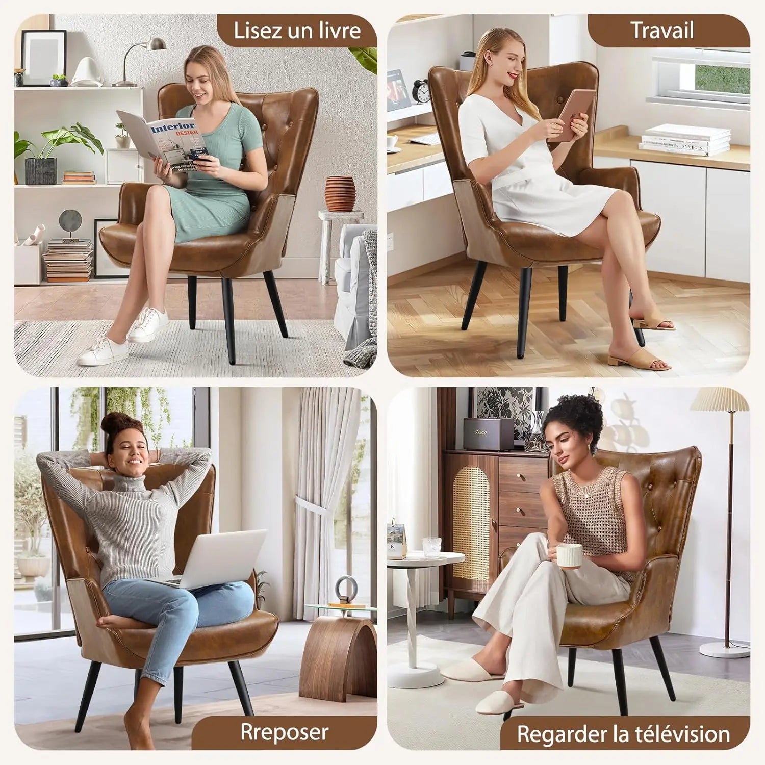 Fauteuil en cuir scandinave vintage  reposer 